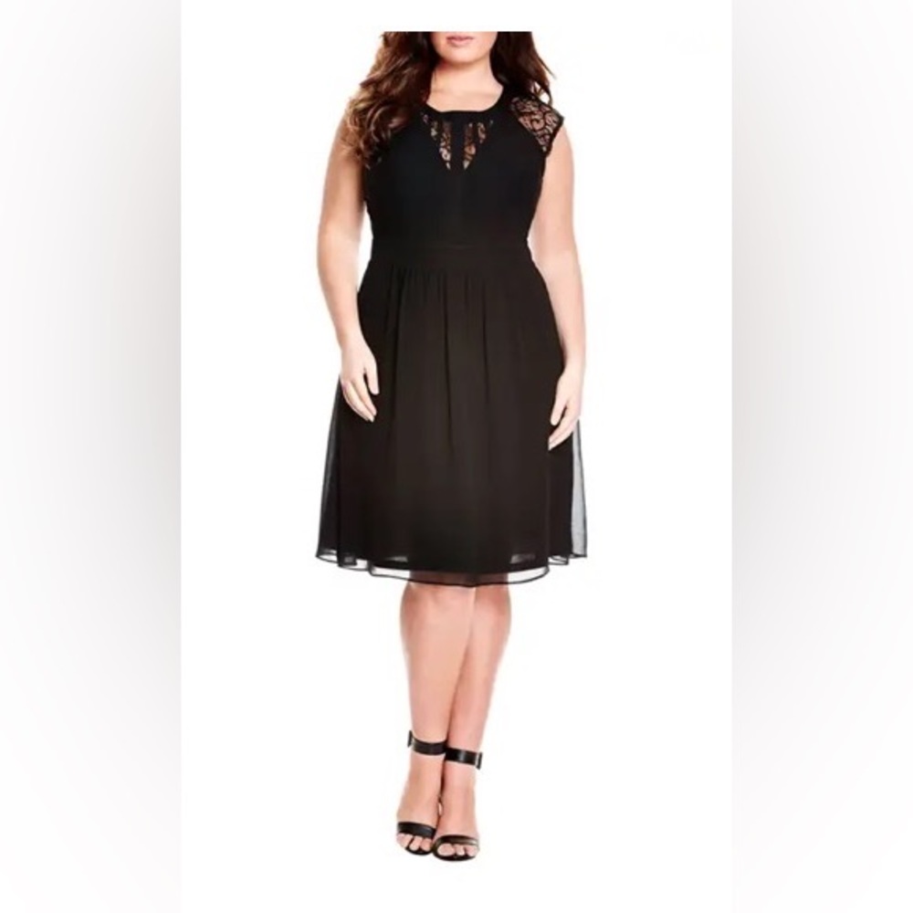 City Chic Lace and chiffon Evening Dress. Size 14 (XS Plus size). Black. EUC